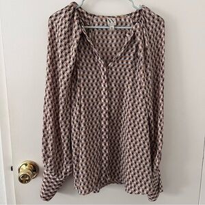 Worthington Women’s Geometric Pattern Blouse Long Sleeve Hidden Button XXL